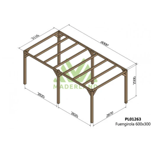 Pergola En Bois Lamellé-collé 600x300cm Fuengirola – Maderland -Jardin Soldes pergola en bois lamelle colle 600x300cm fuengirola maderland 1