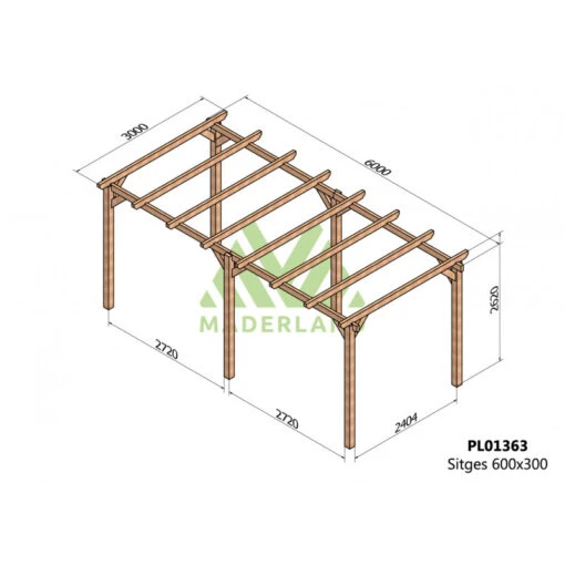 Pergola En Bois Lamellé-collé 600x300cm Sitges – Maderland -Jardin Soldes pergola en bois lamelle colle 600x300cm sitges maderland 1