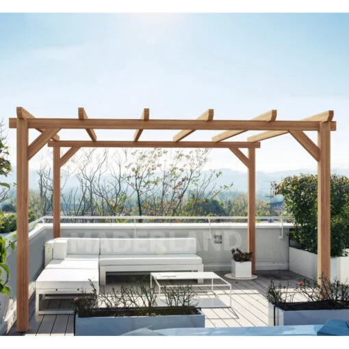 Pergola En Bois Lamellé-collé 600x300cm Sitges – Maderland -Jardin Soldes pergola en bois lamelle colle 600x300cm sitges maderland