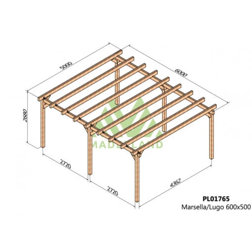 Pergola En Bois Lamellé-collé 600x500cm Marsella – Maderland -Jardin Soldes pergola en bois lamelle colle 600x500cm marsella maderland 1