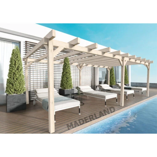 Pergola En Bois Lamellé-collé 600x500cm Marsella – Maderland -Jardin Soldes pergola en bois lamelle colle 600x500cm marsella maderland