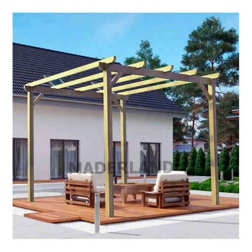 Pergola En Bois Massif Traité Autoclave 300x300cm Madrid – Maderland -Jardin Soldes pergola en bois massif traite autoclave 300x300cm madrid maderland