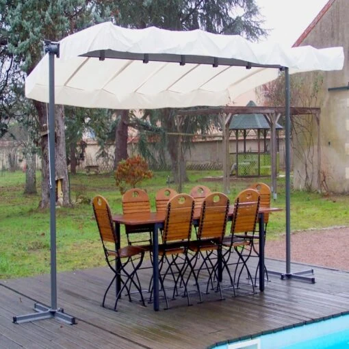 Pergola Marquise En Acier Anthracite 9m² Toile Pivotante Extensible En Polyester 200gr/m² écru - HABRITA -Jardin Soldes pergola marquise en acier anthracite 9m toile pivotante extensible en polyester 200grm ecru habrita 1