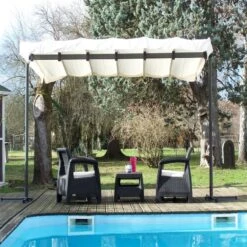 Pergola Marquise En Acier Anthracite 9m² Toile Pivotante Extensible En Polyester 200gr/m² écru - HABRITA -Jardin Soldes pergola marquise en acier anthracite 9m toile pivotante extensible en polyester 200grm ecru habrita 3