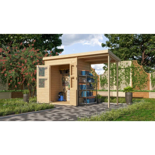 Petit Abri De Jardin En Bois 2,22m² Merseburg 2 + Appentis - Karibu -Jardin Soldes petit abri de jardin en bois 222m merseburg 2 appntis karibu 1