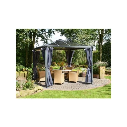 Rideaux En Polyester Gris Pour Pergolas Palermo 3000/3500/3600 + Milano 3000 + Martinique 3600 - Palram - Canopia -Jardin Soldes rideaux en polyester gris pour pergola palermo 3000 palram