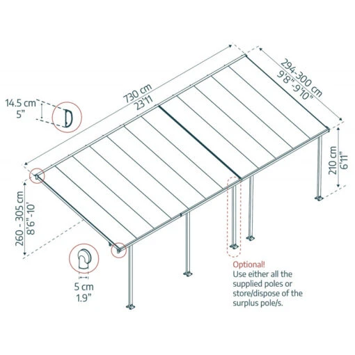 Toit De Terrasse 300x730cm En Aluminium Gris Et Polycarbonate 8mm FERIA - Canopia By Palram -Jardin Soldes toit de terrasse 300x730cm en aluminium gris et polycarbonate 8mm feria palram 2