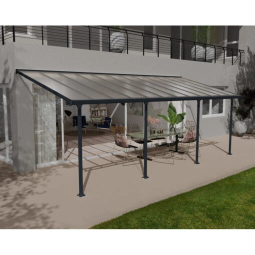 Toit De Terrasse 300x730cm En Aluminium Gris Et Polycarbonate 8mm FERIA - Canopia By Palram -Jardin Soldes toit de terrasse 300x730cm en aluminium gris et polycarbonate 8mm feria palram