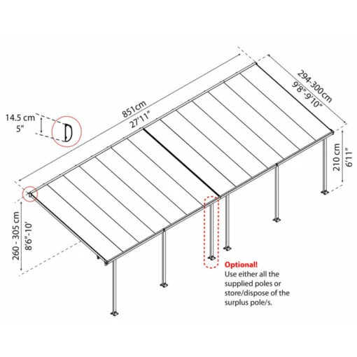 Toit De Terrasse 300x800cm En Alu Gris Anthracite Et Polycarbonate 8mm PATIO -Jardin Soldes toit de terrasse 300x800cm en alu gris anthracite et polycarbonate 8mm patio 4