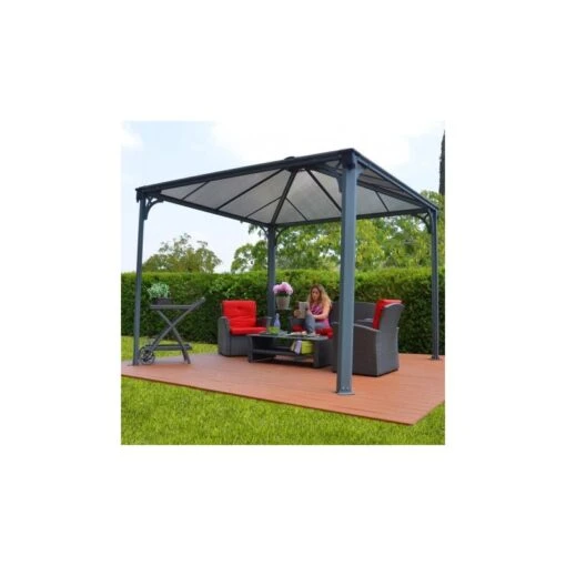 Tonnelle De Jardin 3,6x3,6m En Alu Gris Anthracite Et Polycarbonate -Jardin Soldes tonnelle de jardin 36x36m en alu gris anthracite et polycarbonate 3